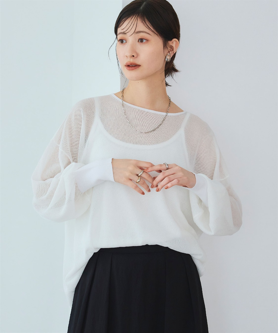 CROSS FUNCTION 《洗える》エブ楽 シアールーズニット＆キャミソールセット_variation_1