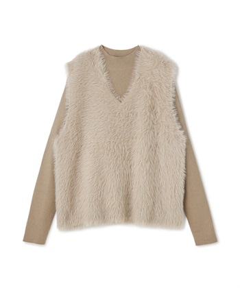 《洗える》エブ楽 フェザーニットベスト＆リブニットセット(ベージュ-Ｍ)