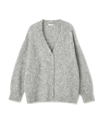《洗える》エブ楽 ブークレシャギーVネックカーディガン(グレー-Ｍ)