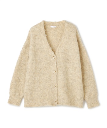 《洗える》エブ楽 ブークレシャギーVネックカーディガン(ベージュ-Ｍ)