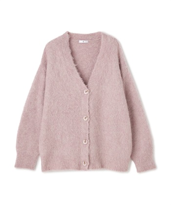 《洗える》エブ楽 ブークレシャギーVネックカーディガン(パープル-Ｍ)