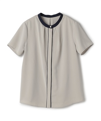 《シワになりにくい》正解シルキードライ配色半袖ブラウス(ライトグレー-Ｍ)