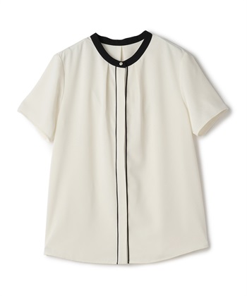 《シワになりにくい》正解シルキードライ配色半袖ブラウス(オフ-Ｍ)