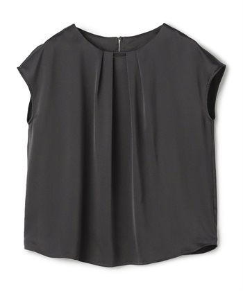 《シワになりにくい》正解タックフレンチスリーブサテンブラウス(チャコール-Ｍ)