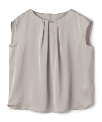 《シワになりにくい》正解タックノースリーブサテンブラウス(ライトグレー-Ｍ)
