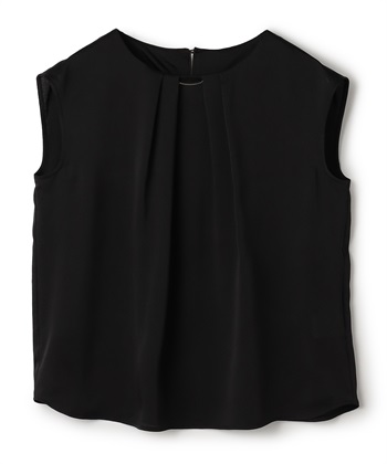 《シワになりにくい》正解タックノースリーブサテンブラウス(ブラック-Ｍ)
