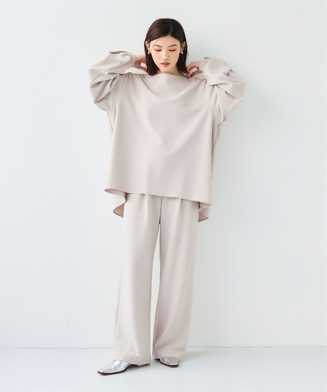 2点セット》サマ美え ジョーゼットボートネックブラウス&ワイド