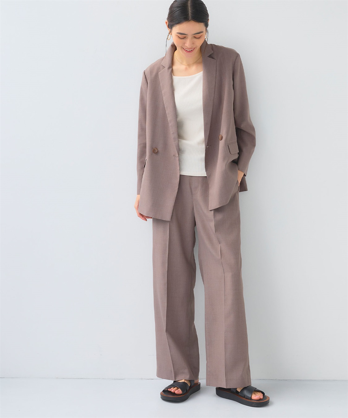 CROSS FUNCTION 《2点セット》サマ美え 冷感麻調テーラードジャケット&amp;ワイドパンツセット【CF/クロスファンクション】_main