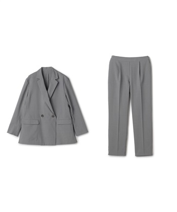 《2点セット》サマ美え 冷感麻調テーラードジャケット&テーパードパンツセット【CF/クロスファンクション】(グレー-Ｍ)