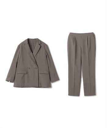 《2点セット》サマ美え 冷感麻調テーラードジャケット&テーパードパンツセット【CF/クロスファンクション】(ブラウン-Ｍ)