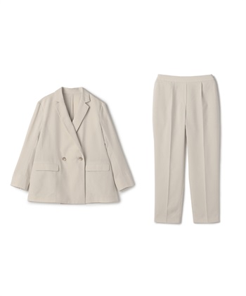 《2点セット》サマ美え 冷感麻調テーラードジャケット&テーパードパンツセット【CF/クロスファンクション】(ベージュ-Ｍ)