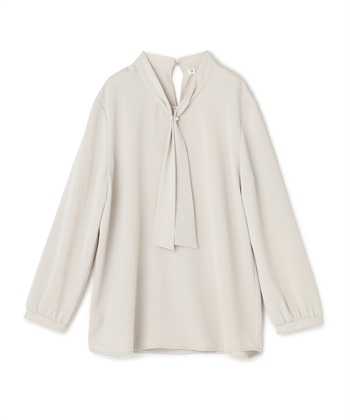 《シワになりにくい》シルキーサテンパールボウタイブラウス(ライトベージュ-Ｍ)