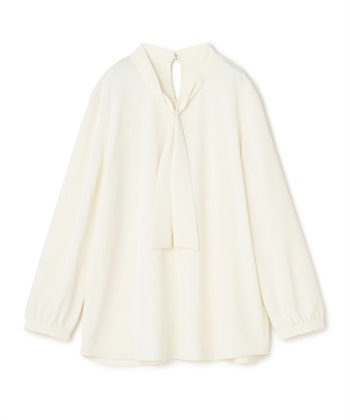 《シワになりにくい》シルキーサテンパールボウタイブラウス(オフ-Ｍ)