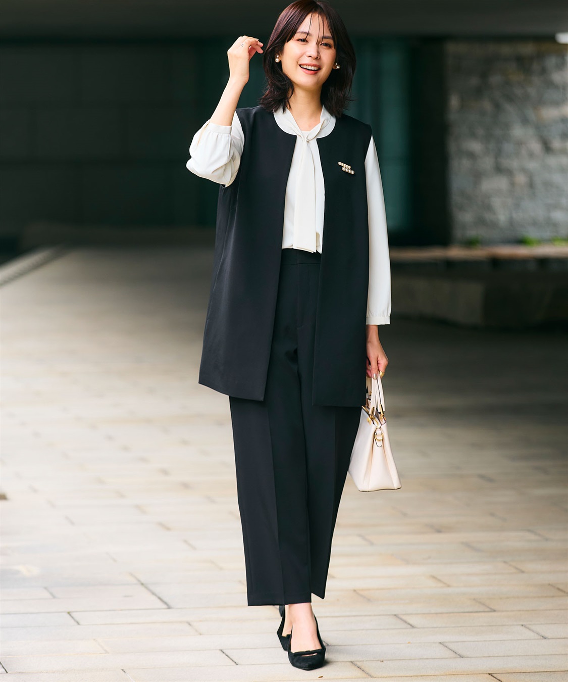 CROSS FUNCTION 《洗える・シワになりにくい》2点セット 正解 ロングジレ&amp;ワイドパンツ_main