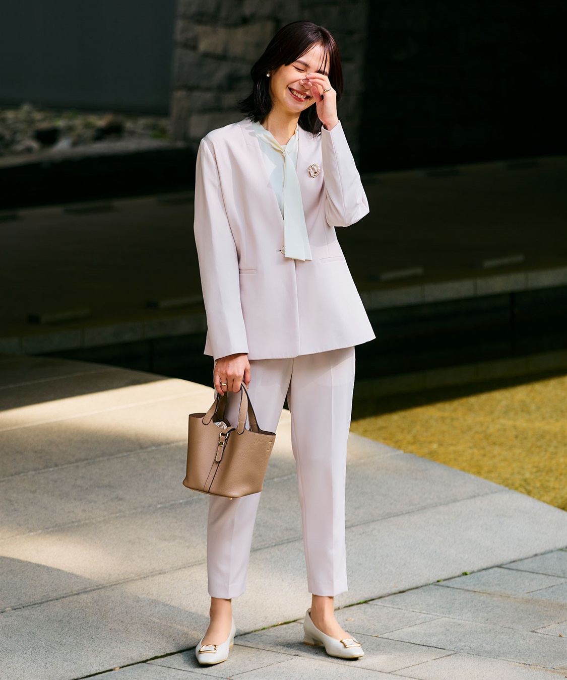 CROSS FUNCTION 《洗える・シワになりにくい》2点セット 正解 ノーカラージャケット&amp;テーパードパンツ_main