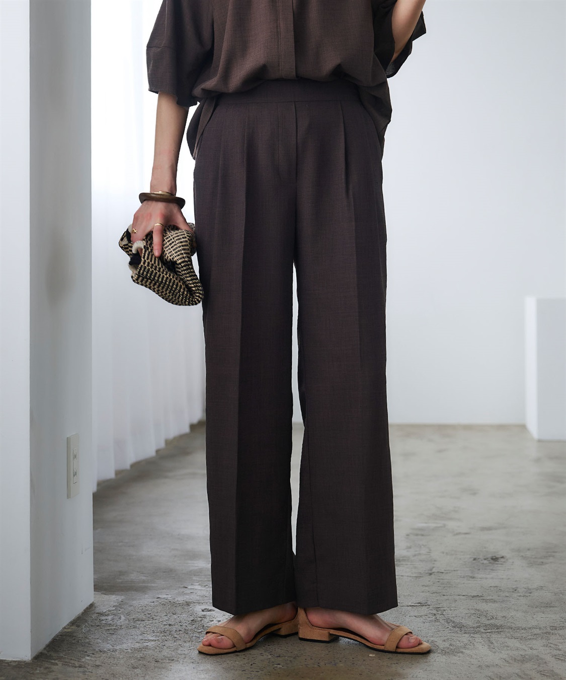 CROSS FUNCTION 《撥水》エブ楽 リネンライクタックセミワイドパンツ_main