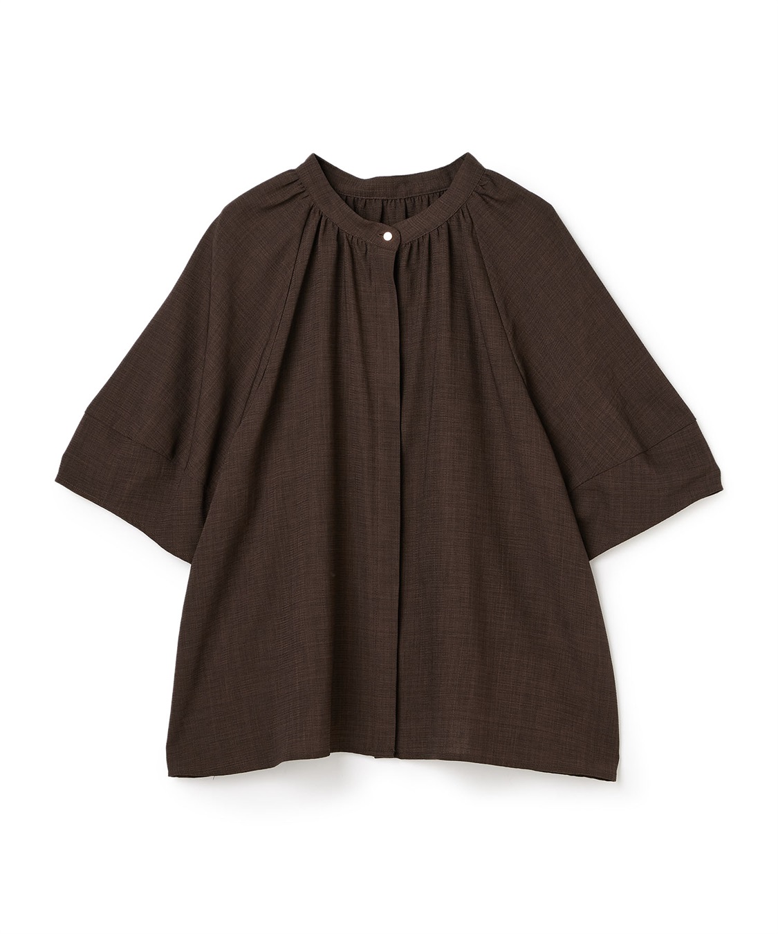 CROSS FUNCTION 《撥水》エブ楽 リネンライクバンドカラーランタンスリーブブラウス_variation_1