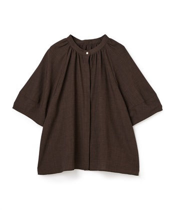 CROSS FUNCTION 《撥水》エブ楽 リネンライクバンドカラーランタンスリーブブラウス_variationthumb_1