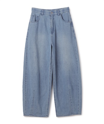 《接触冷感》エブ楽 バレルカーブライトオンスデニムパンツ(サックス-PM)