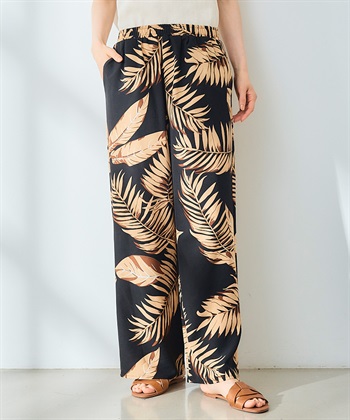 《吸水速乾》エブ楽 ドライイージープリントワイドパンツ (ブラックA-Ｍ)