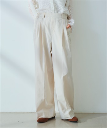 《UV/吸水速乾》エブ楽 タックワイドパンツ(オフ-Ｍ)