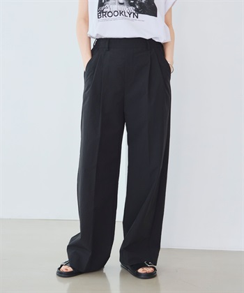 《UV/吸水速乾》エブ楽 タックワイドパンツ(ブラック-Ｍ)