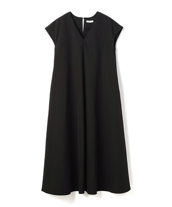 《UV/吸水速乾》エブ楽 Vネックフレンチスリーブワンピース(ブラック-Ｍ)