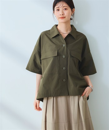 《UV/吸水速乾》エブ楽 ミリタリーシャツジャケット(カーキ-Ｍ)