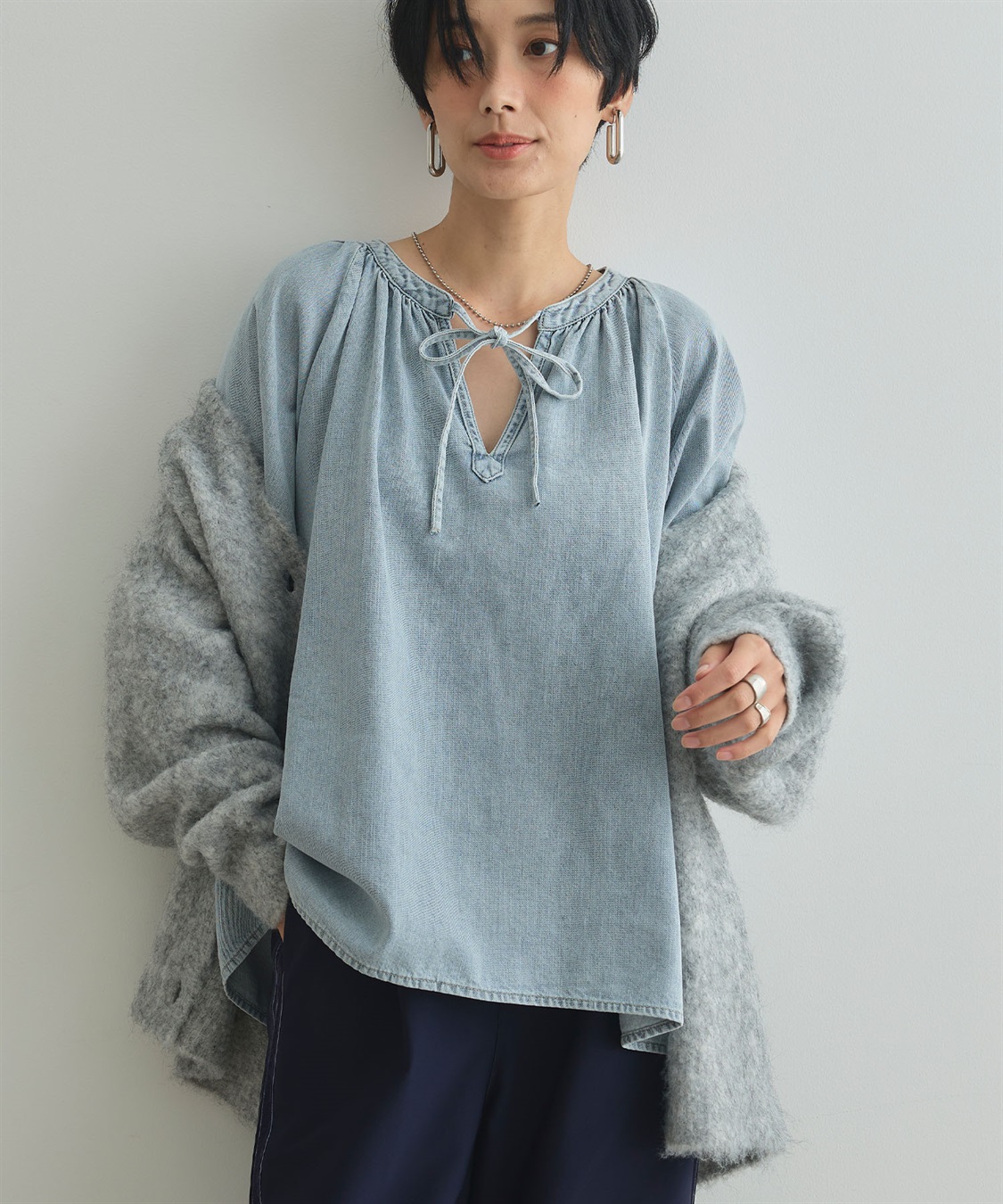 CROSS FUNCTION 《撥水》FRESH DENIM デニムカフタンボリュームスリーブブラウス_main