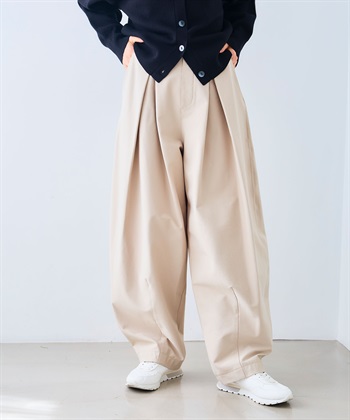 《洗える》エブ楽 ジャージータックコクーンパンツ(グレージュ-Ｍ)