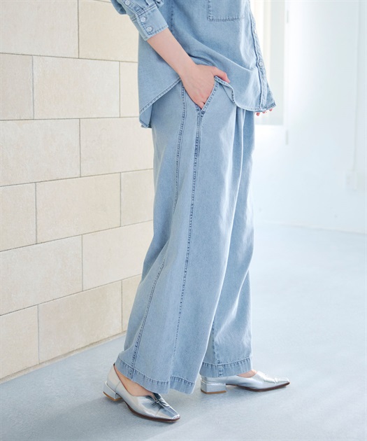 撥水》FRESH DENIM ドロストデニムワイドパンツ CROSS FUNCTION