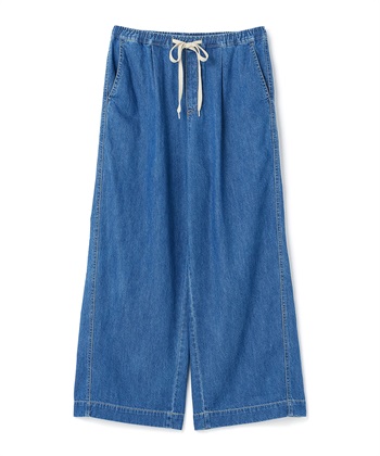 《撥水》FRESH DENIM ドロストデニムワイドパンツ(ブルー-Ｍ)