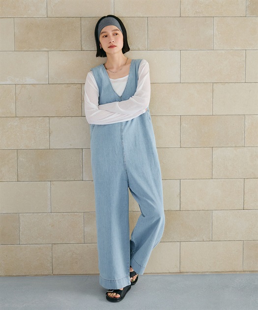 撥水》FRESH DENIM デニムルーズオールインワン CROSS FUNCTION