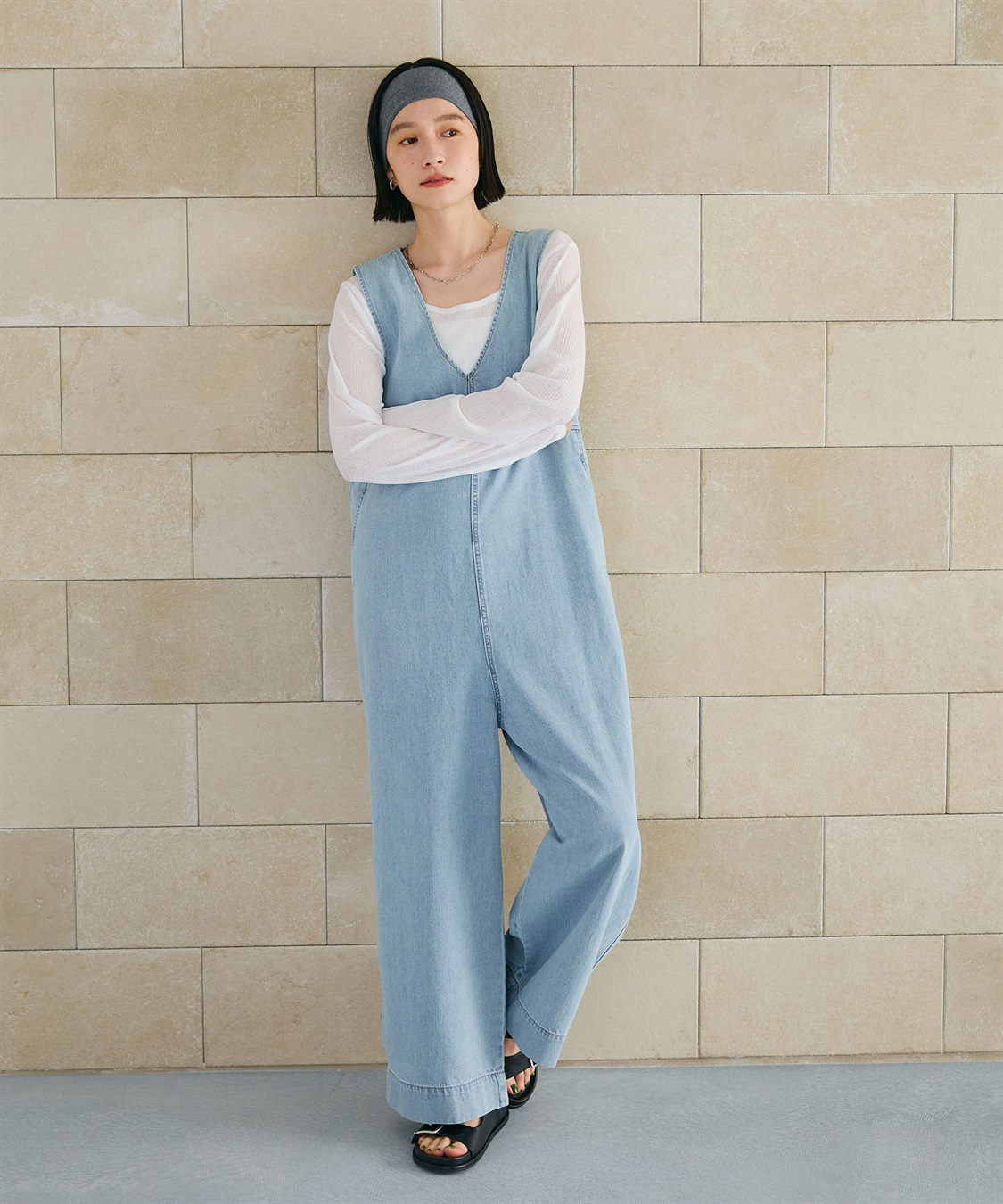 CROSS FUNCTION 《撥水》FRESH DENIM デニムルーズオールインワン_main