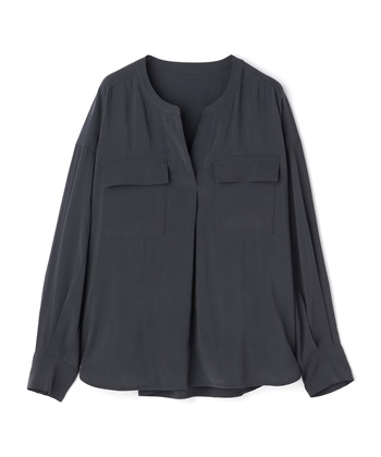 《接触冷感》サマ美え とろみワークディテールドレープシャツ(チャコール-Ｍ)