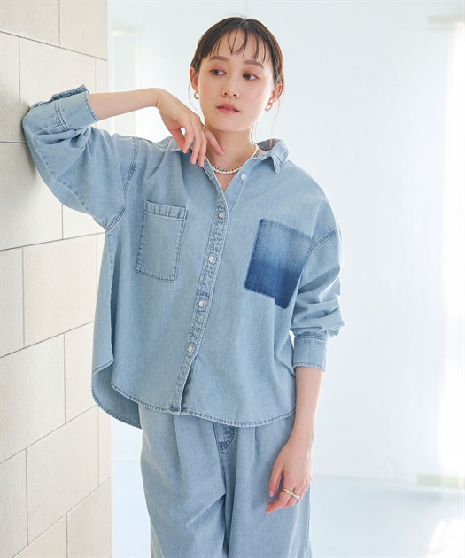 撥水》FRESH DENIM ポケットデザインデニムシャツ CROSS FUNCTION