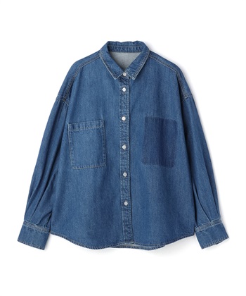 《撥水》FRESH DENIM ポケットデザインデニムシャツ(ブルー-Ｍ)