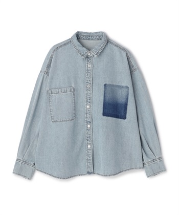《撥水》FRESH DENIM ポケットデザインデニムシャツ(サックス-Ｍ)