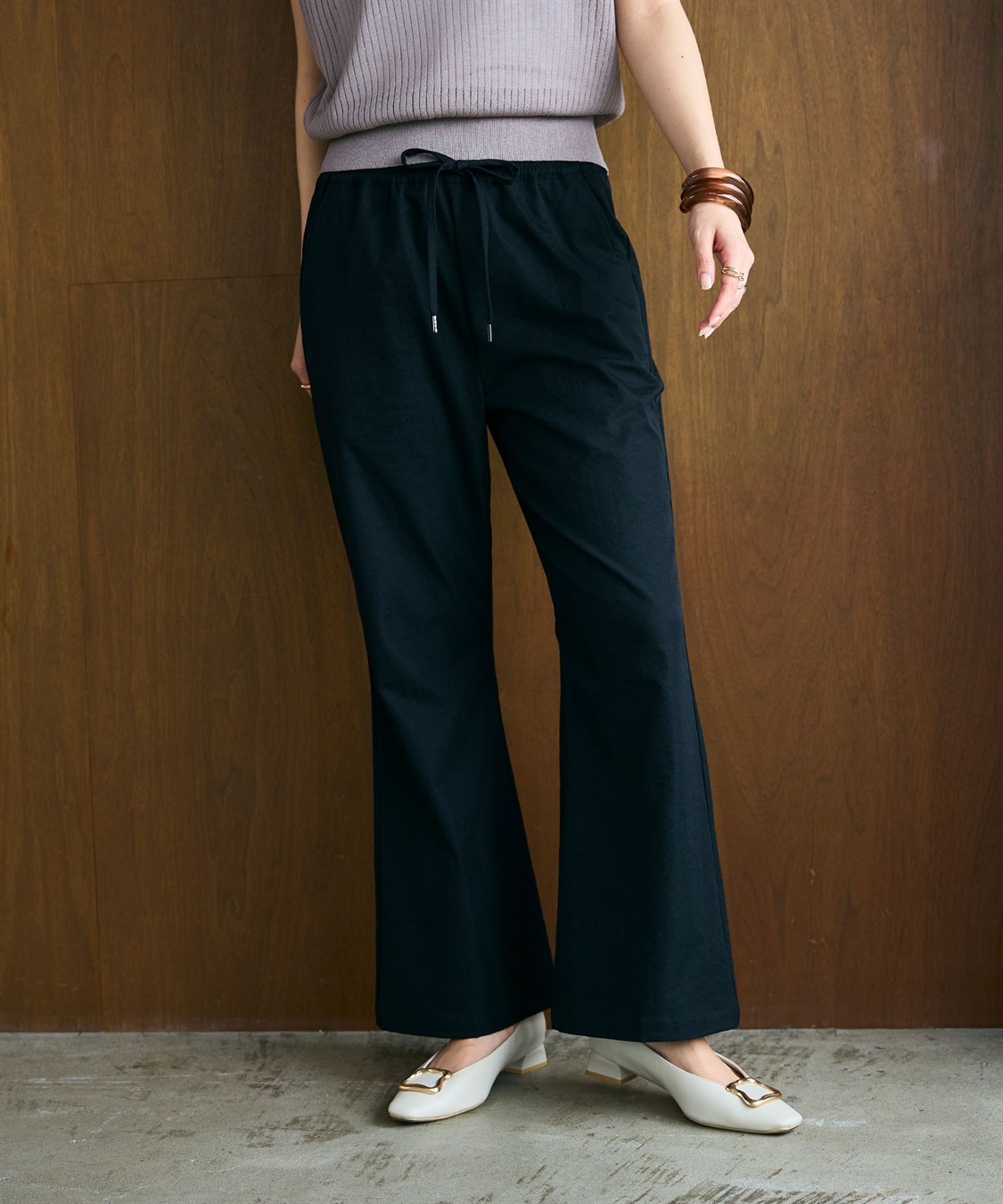 CROSS FUNCTION 《UV/吸水速乾》エブ楽 イージーセミフレアパンツ_main