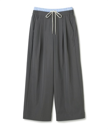 《UV/吸水速乾》エブ楽 ダブルウエストイージーワイドパンツ(チャコール-Ｍ)