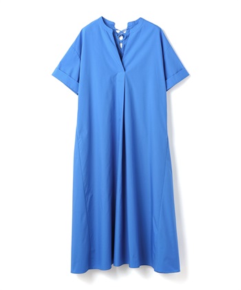 《シワになりにくい》エブ楽 ブロードバックデザインワンピース(ブルー-Ｍ)
