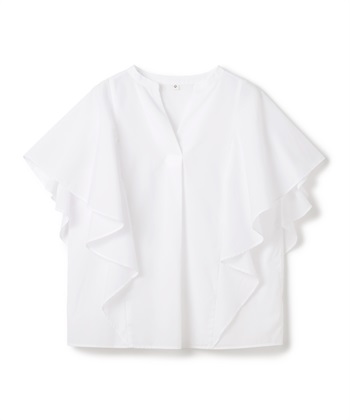 《シワになりにくい》エブ楽 ブロードフリルスリーブブラウス(オフ-Ｍ)
