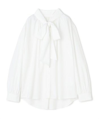 《シワになりにくい》リボンボウタイボリュームシャツ(オフ-Ｍ)