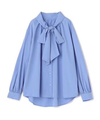 《シワになりにくい》リボンボウタイボリュームシャツ(ブルー-Ｍ)