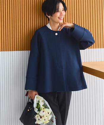 アクティかる パールボタンAラインコート(ネイビー-Ｍ)