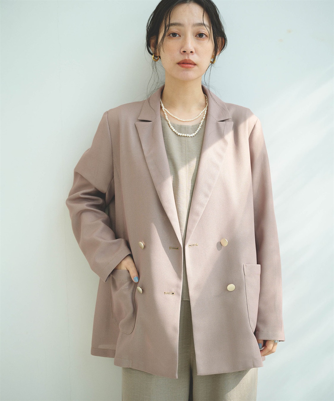 CROSS FUNCTION 《洗える》サマ美え 金釦メッシュテーラードダブルジャケット_main