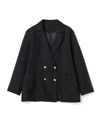 《洗える》サマ美え 金釦メッシュテーラードダブルジャケット(ブラック-Ｍ)