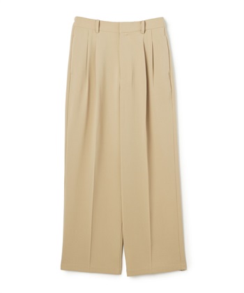 《防シワ》サマナチュラリュクス ツータックワイドパンツ(ベージュ-Ｍ)