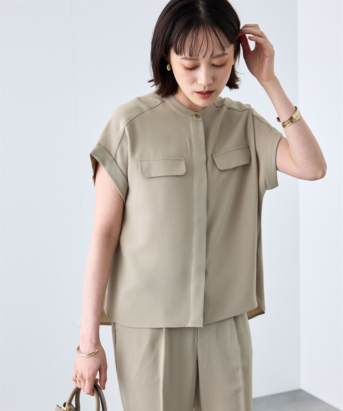 CROSS FUNCTION 《防シワ》サマナチュラリュクス バンドカラーブラウス_main