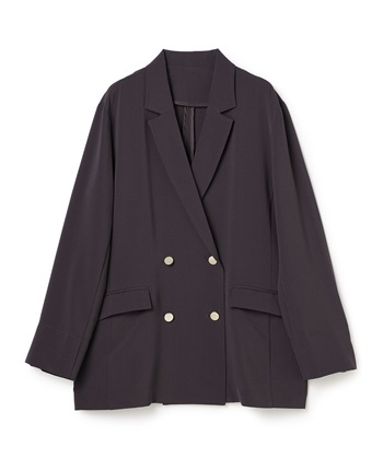 《防シワ》サマナチュラリュクス 金釦テーラードダブルジャケット(チャコール-Ｍ)